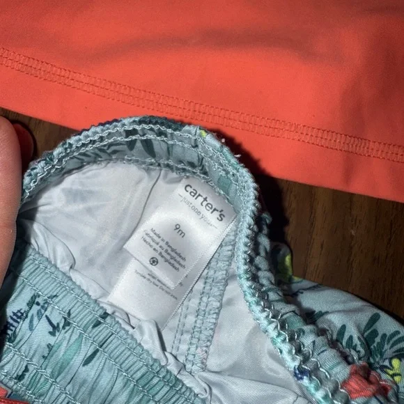 Carter's Coral Rashguard and Tropical Print Swim Shorts - Picture 3 of 3